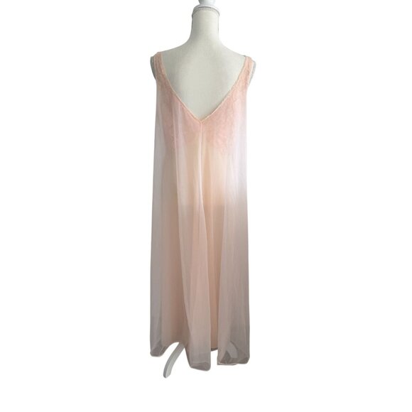 VANITY FAIR Vintage Peach Pink Lace Double Layer Nylon Nightgown Size 36 / US 6 - Picture 6 of 16